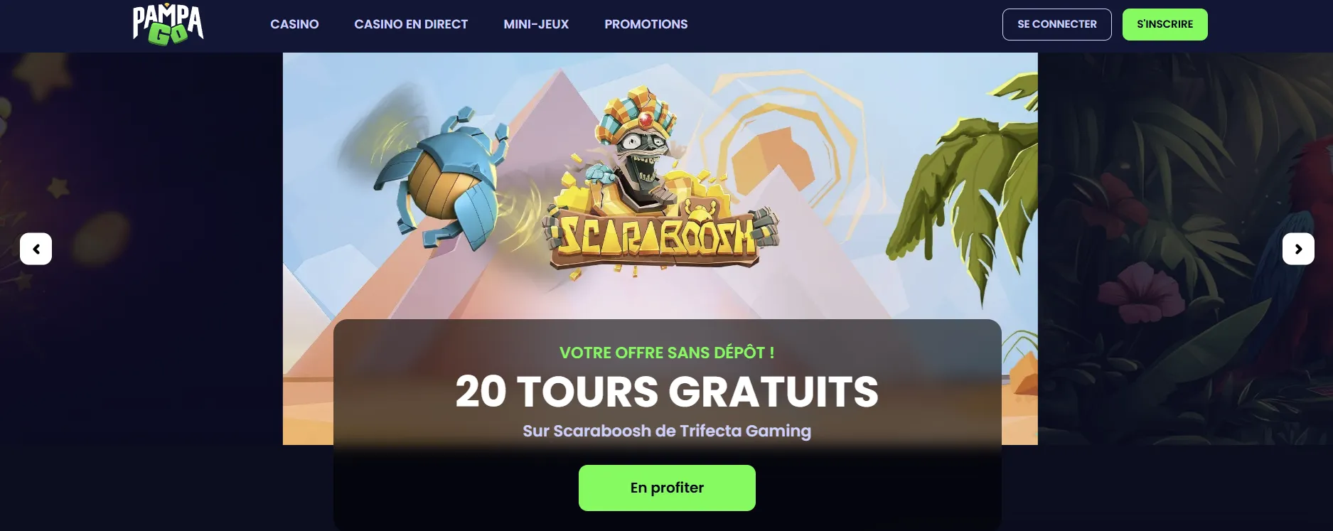 Interface Pampago Casino — test retrait et tableau de bord