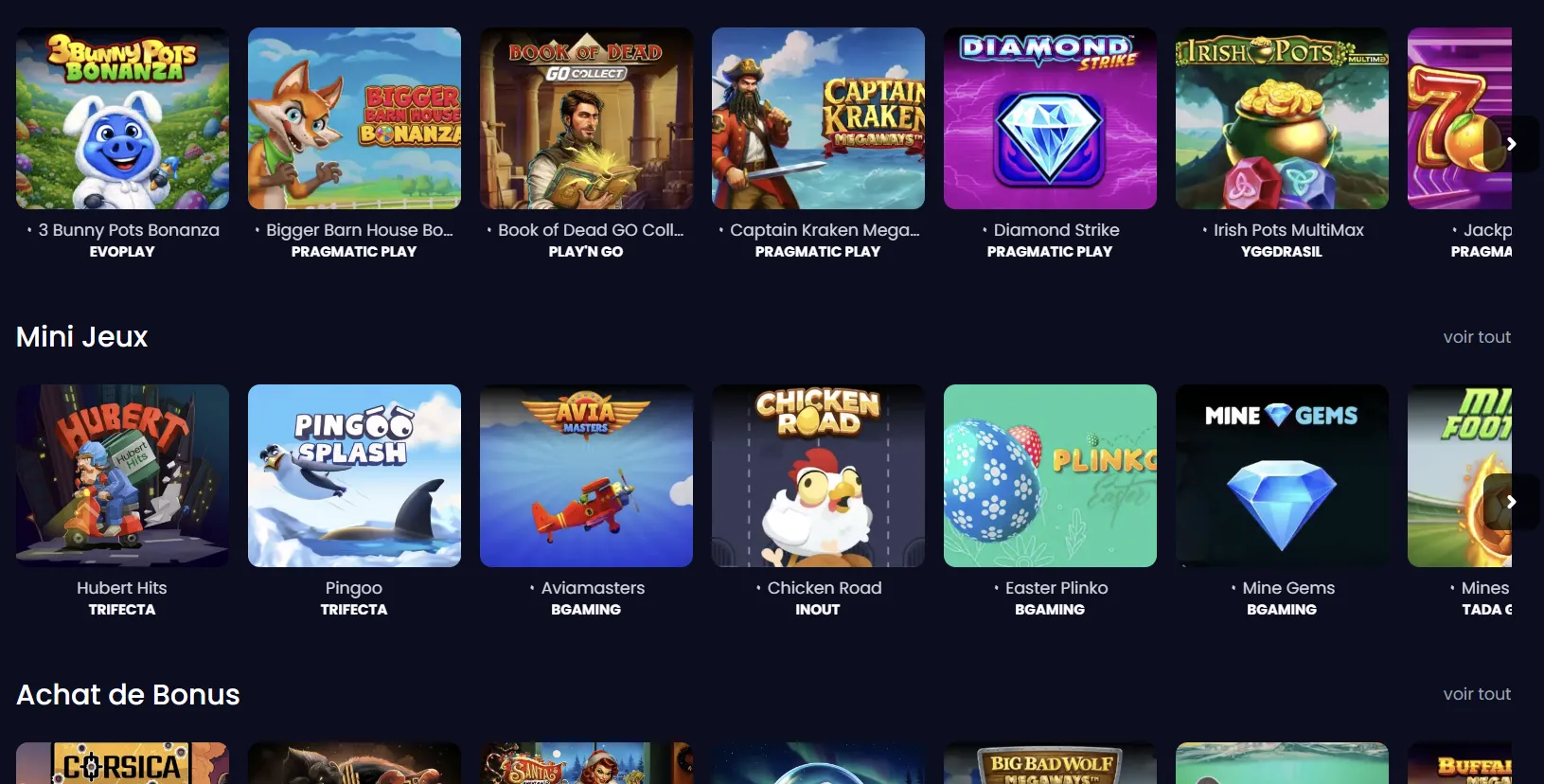 Catalogue de jeux Pampago Casino — slots et machines à sous